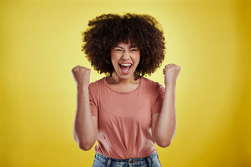 woman excited over awesome content